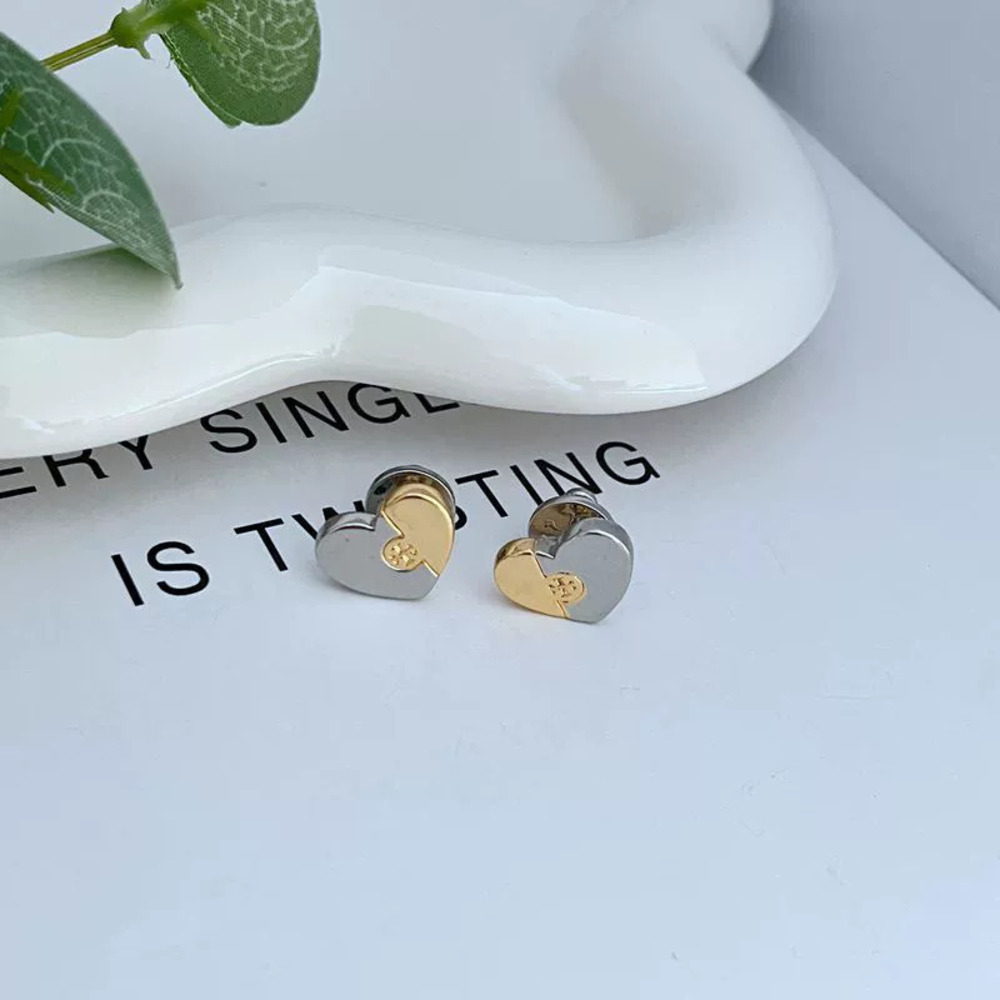 Tory Burch Colorblock Heart Metal Stud Earrings